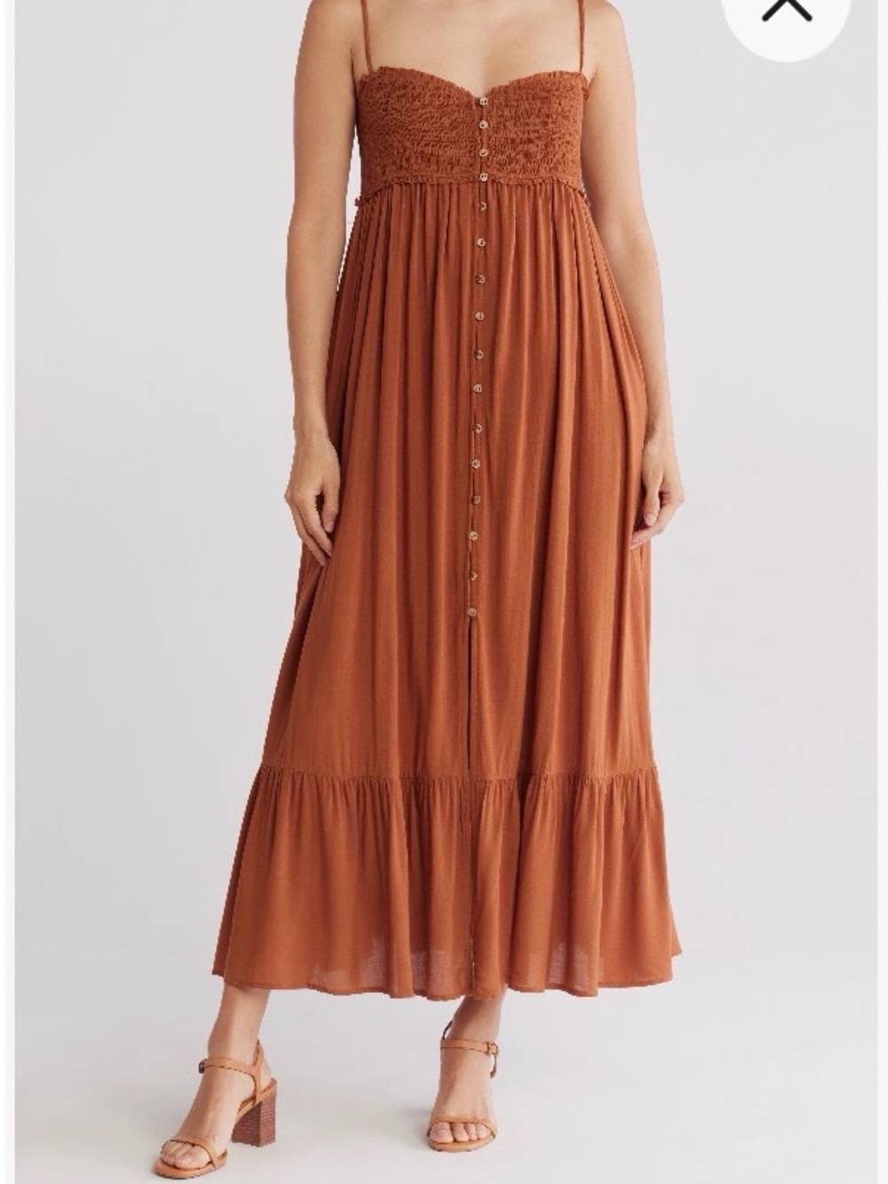 Wishlist Rust Smocked Button-Front Midi Dress